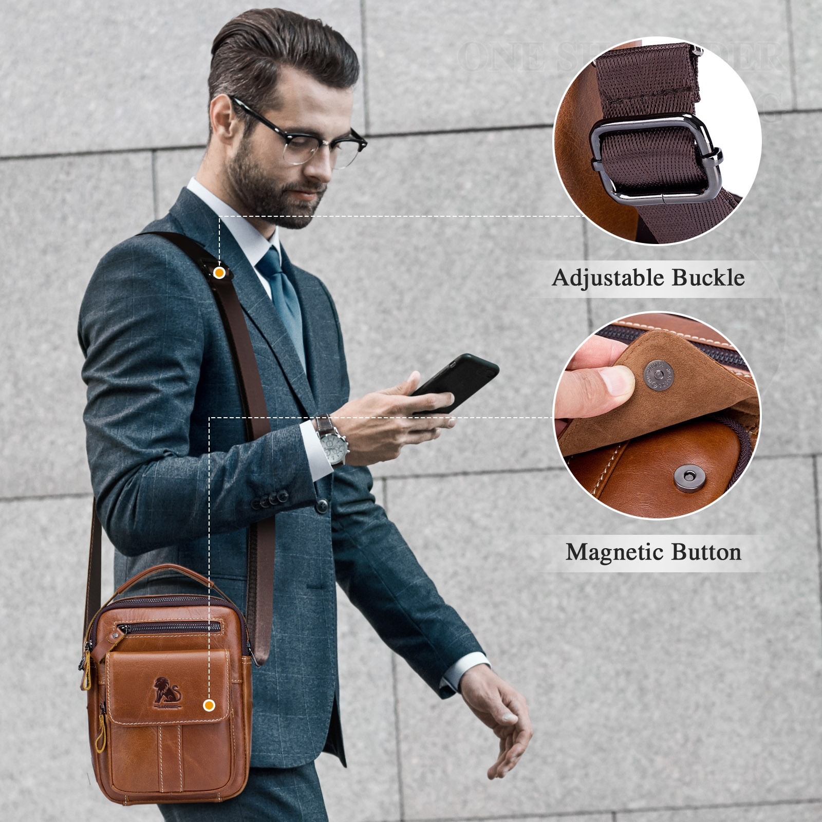 Retro Men Genuine Leather Messenger Shoulder Bag Cross Body Travel Business Bag - Picture 44 of 63