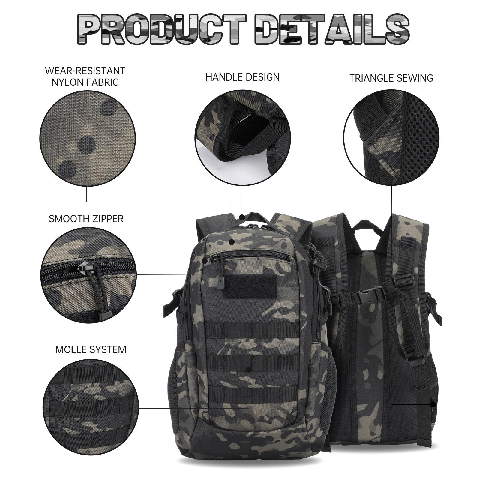 20L Small Daypack Molle Backpack Outdoor Hiking Daysack Student School Rucksack - Picture 16 of 19
