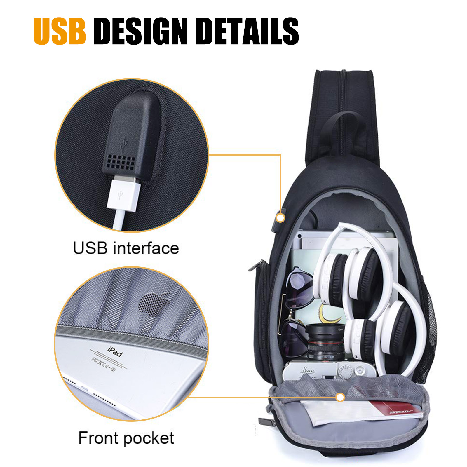 Men Women Camera Sling Backpack USB Waterproof Bag for DSLR SLR Nikon Canon Sony