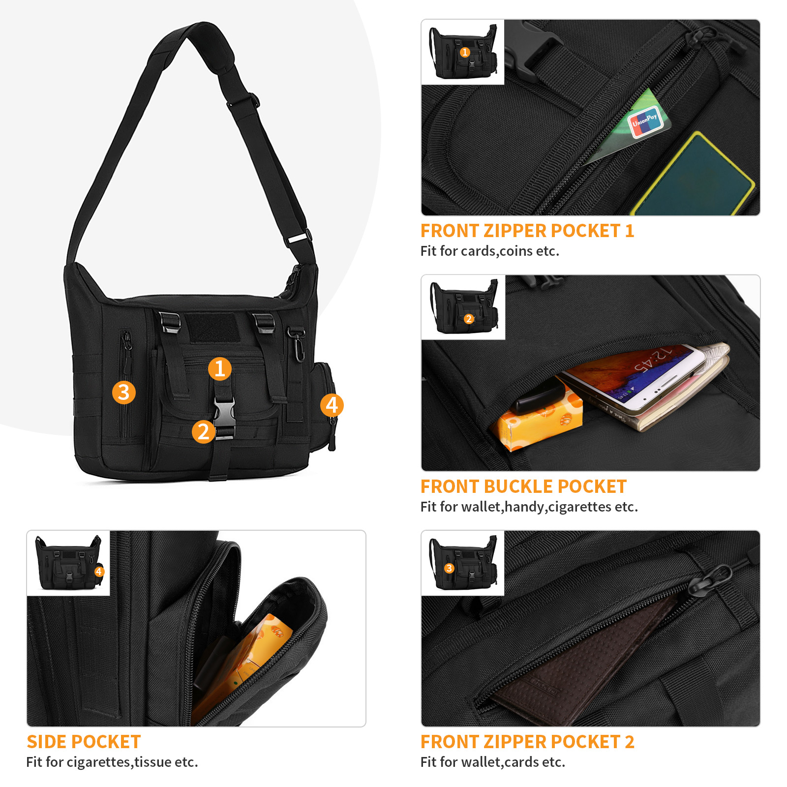 Men Tactical Messenger Shoulder Bag Molle Large Crossbody Sling Pack Laptop Bag