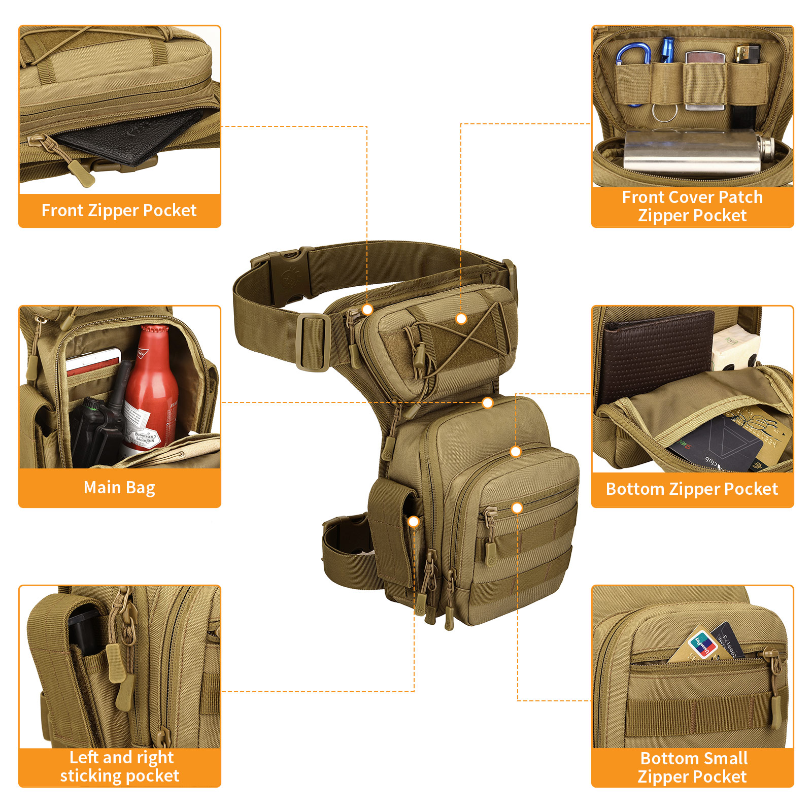 Military Tactical Drop Leg Bag Molle Men Motorcycle Outdoor Thigh Waist Belt Bag - Picture 5 of 21