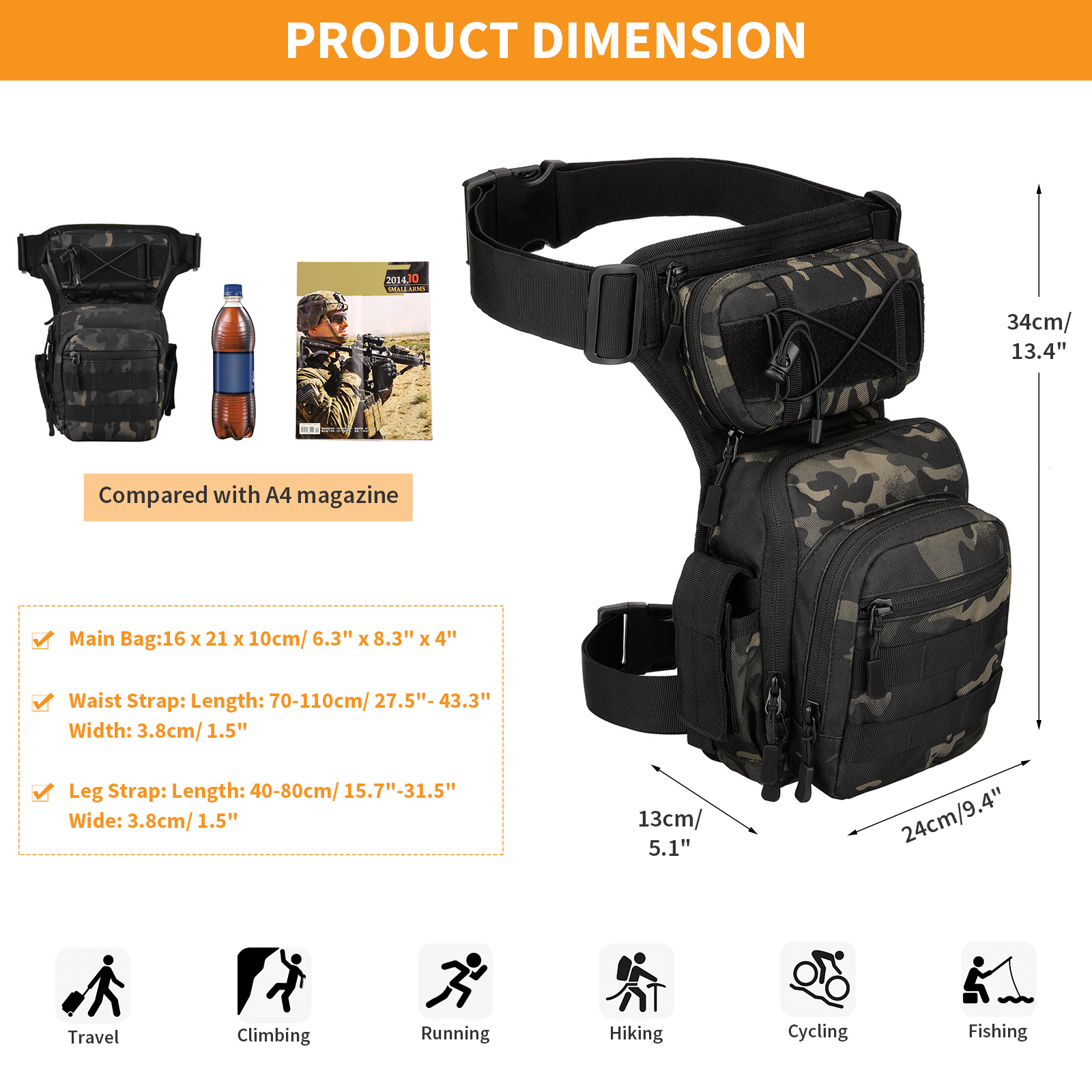 Military Tactical Drop Leg Bag Molle Men Motorcycle Outdoor Thigh Waist Belt Bag - Picture 13 of 21