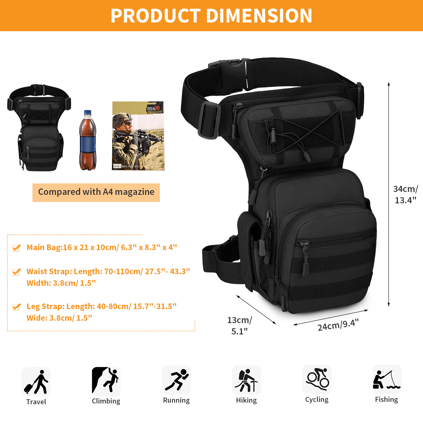 Military Tactical Drop Leg Bag Molle Men Motorcycle Outdoor Thigh Waist Belt Bag - Picture 21 of 21