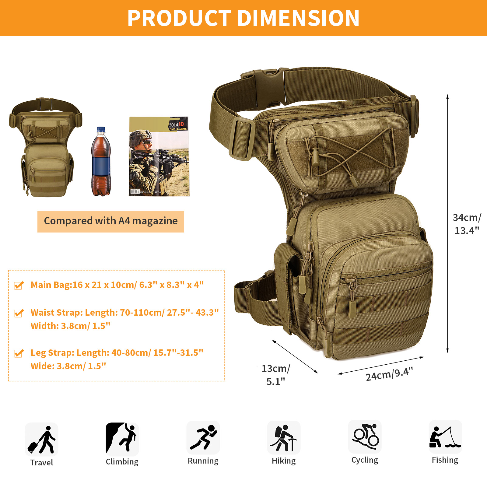 Military Tactical Drop Leg Bag Molle Men Motorcycle Outdoor Thigh Waist Belt Bag - Picture 6 of 21