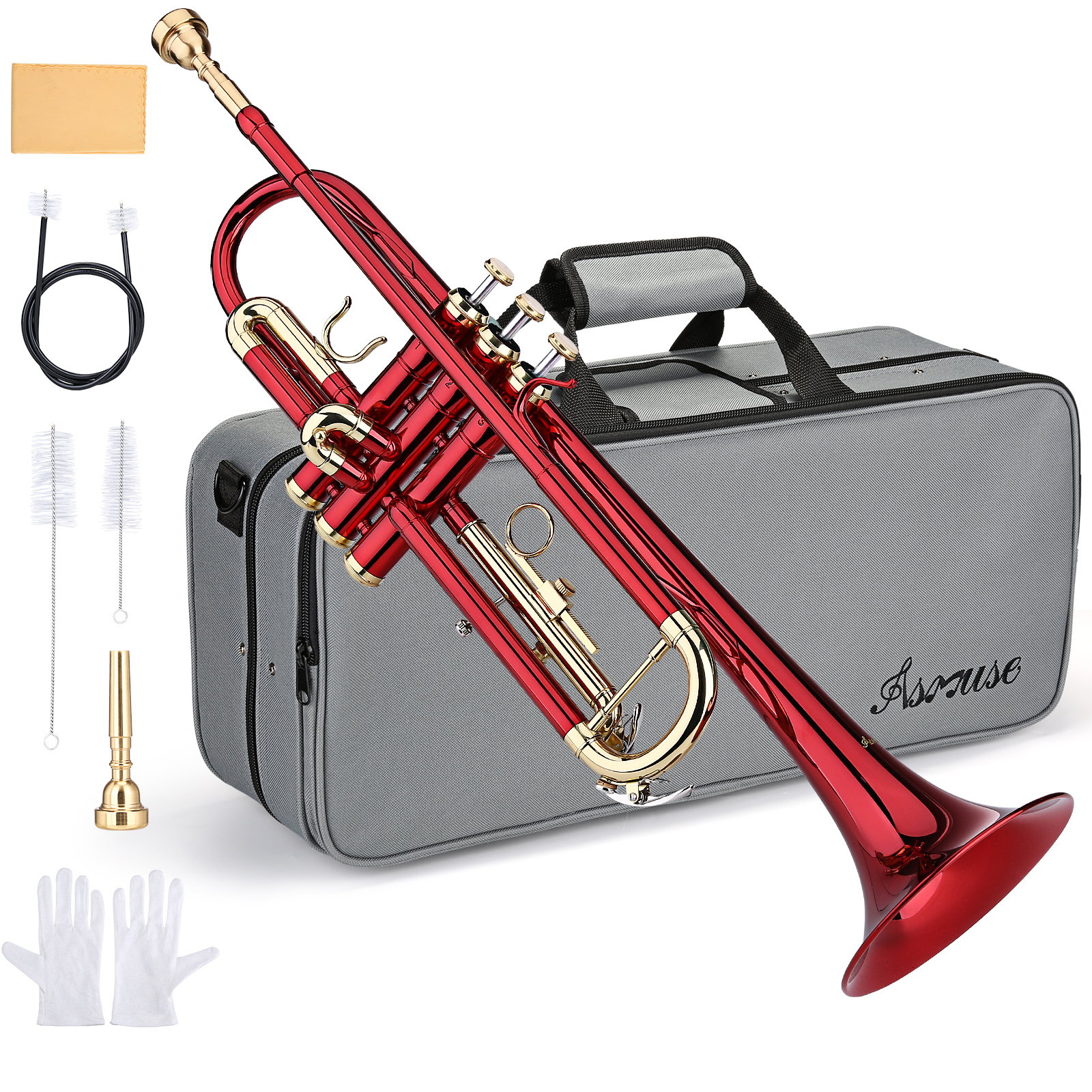 Color:Red:BB TRUMPET- STUDENT BAND TRUMPETS BRASS INSTRUMENT WITH HARD CASE FOR BEGINNER