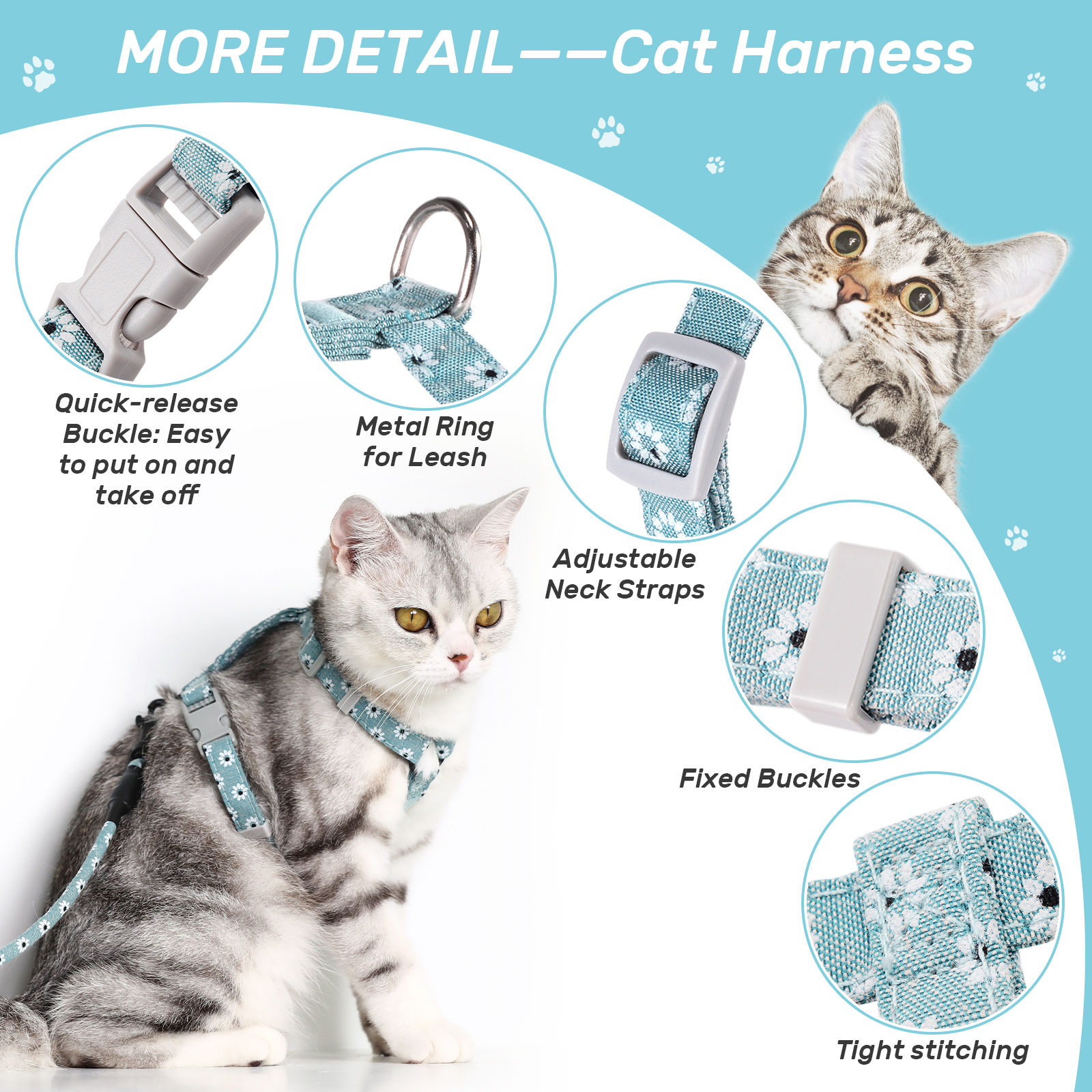 Katzengeschirr mit Leine Ausbruchsicher Soft Verstellbar Hundegeschirr Geschirr - Bild 41 von 52