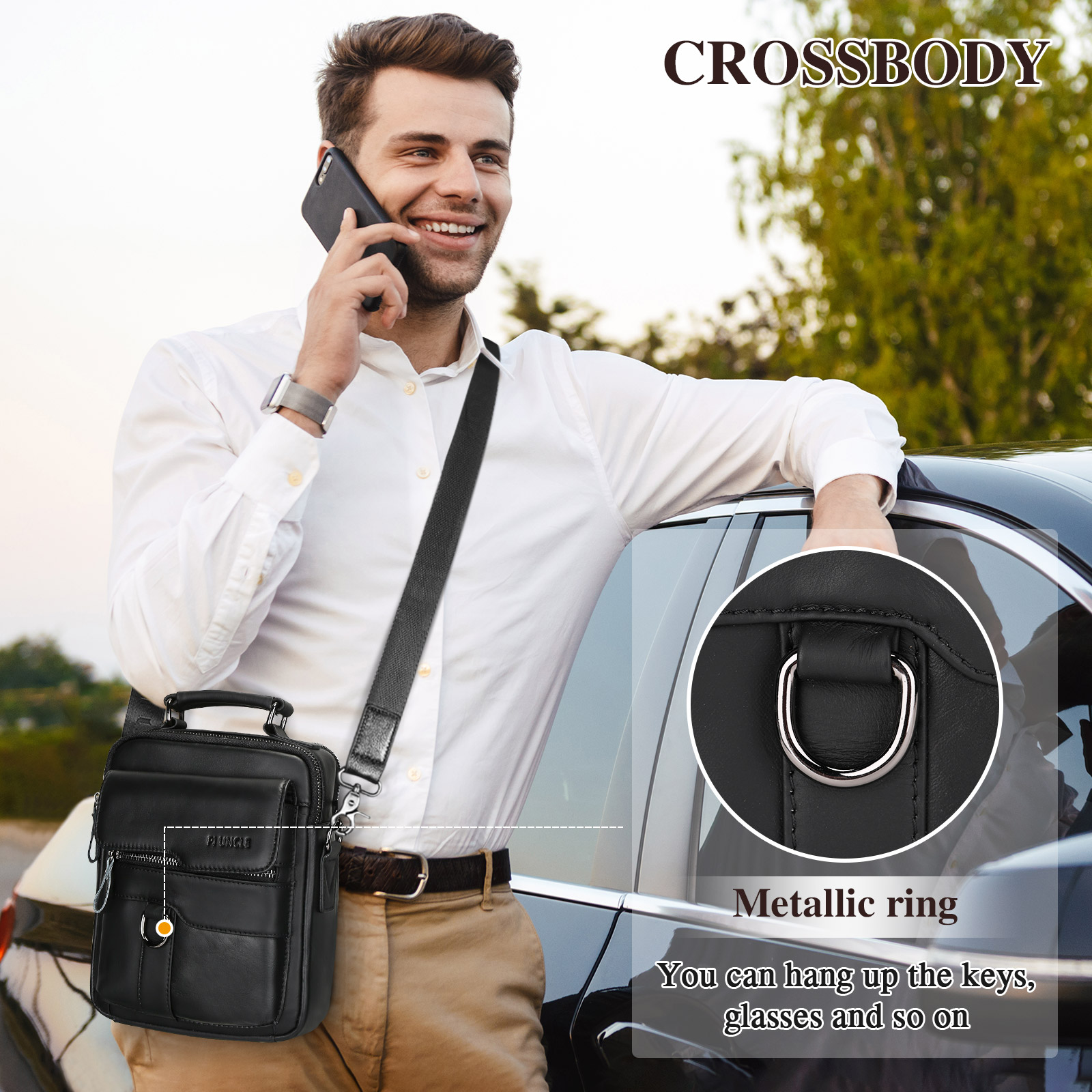 Herren-Schultertasche aus echtem Leder Kuriertasche Aktentasche Umhängetasche Reisehandtasche - Bild 9 von 31