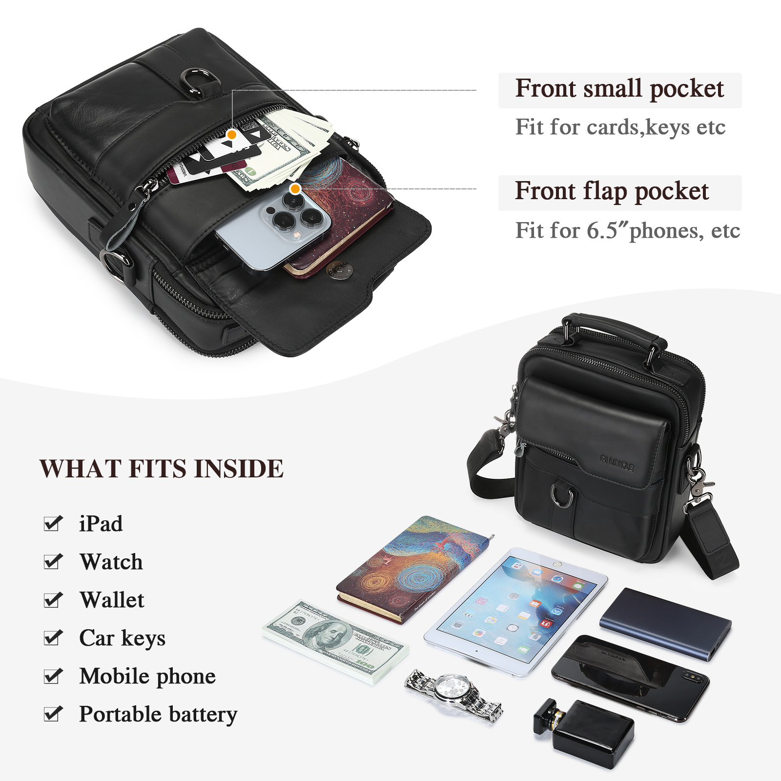 Herren-Schultertasche aus echtem Leder Kuriertasche Aktentasche Umhängetasche Reisehandtasche - Bild 10 von 31