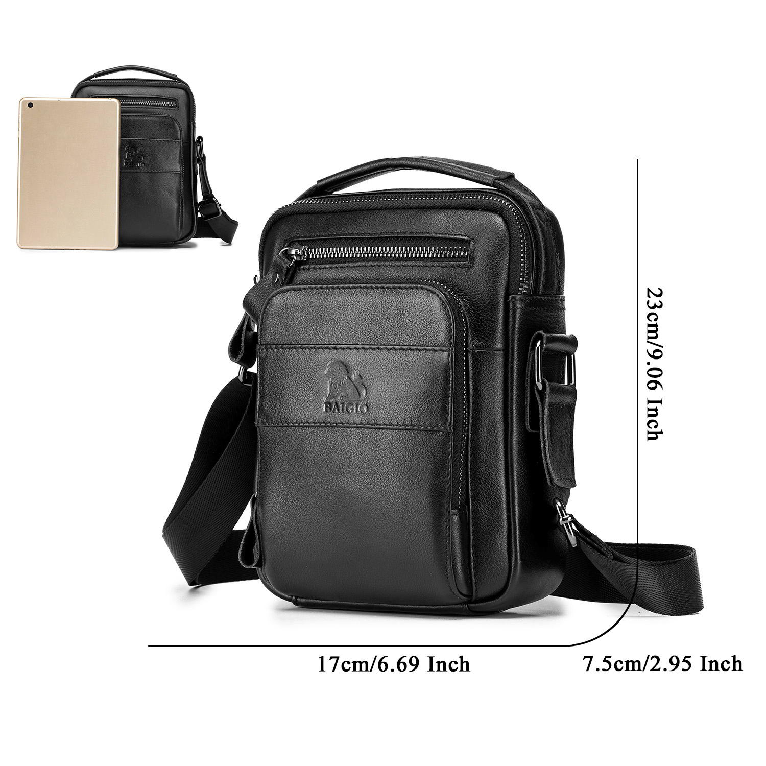 Men Messenger Shoulder Bag Genuine Leather Crossbody Bag Briefcase Handbag Black - Picture 22 of 23