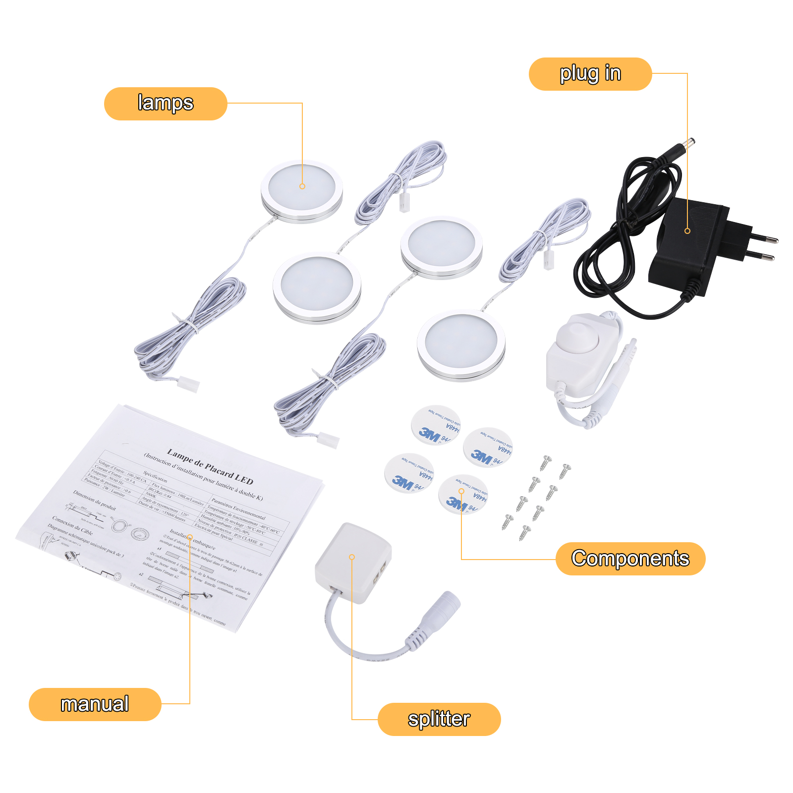 Juego de 4 6 8 luces LED para vitrina iluminación para armario armario luces empotradas