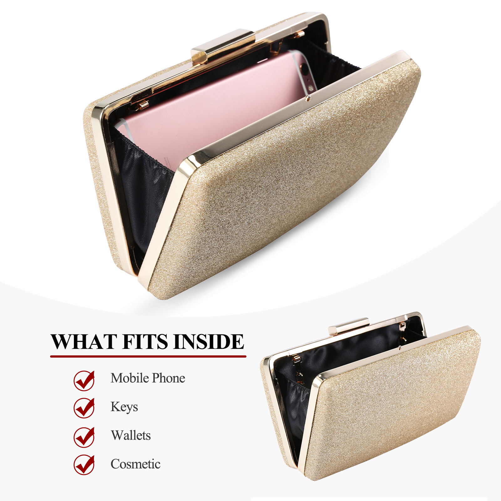 Women Evening Clutch Bag Glitter Handbag for Wedding Cocktail Prom Party Purse - Picture 26 of 85