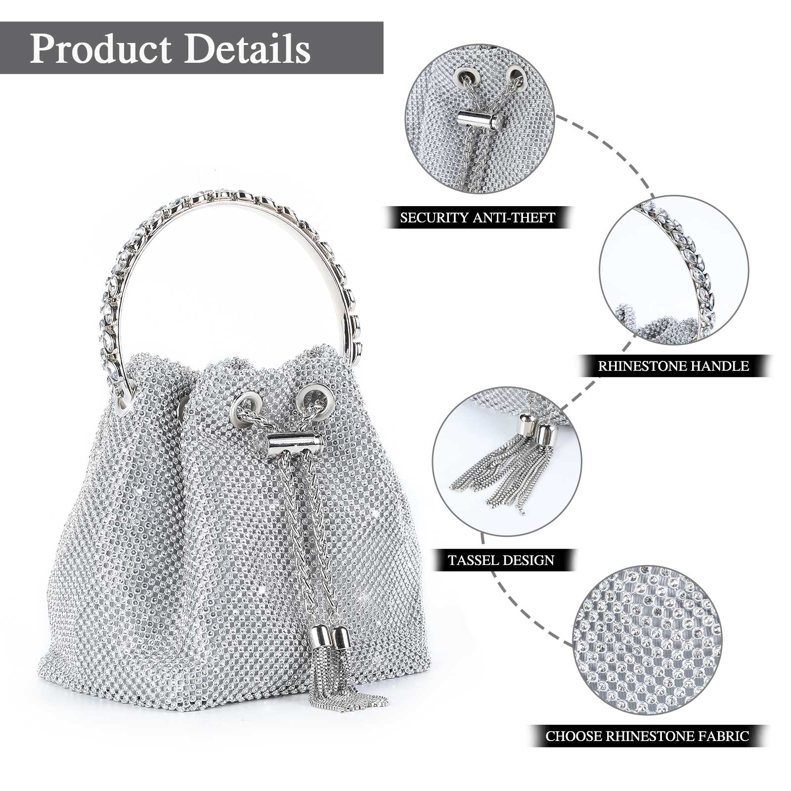 Women Rhinestone Evening Bag Wedding Clutch Purse Sparkly Prom Cocktail Handbag - Picture 40 of 79