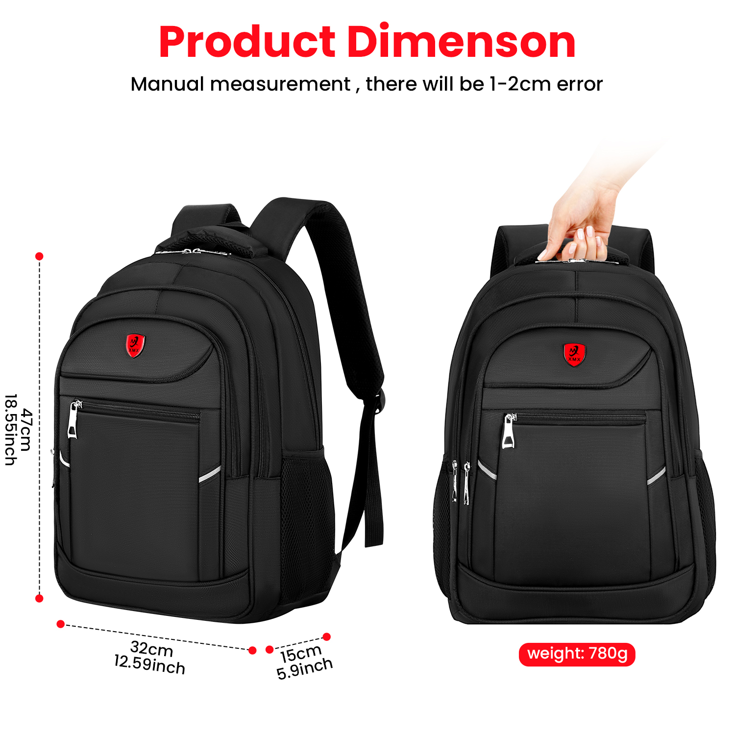 40L Backpack Waterproof Large Laptop Rucksack Men Women Travel School Bag Black - Picture 53 of 61