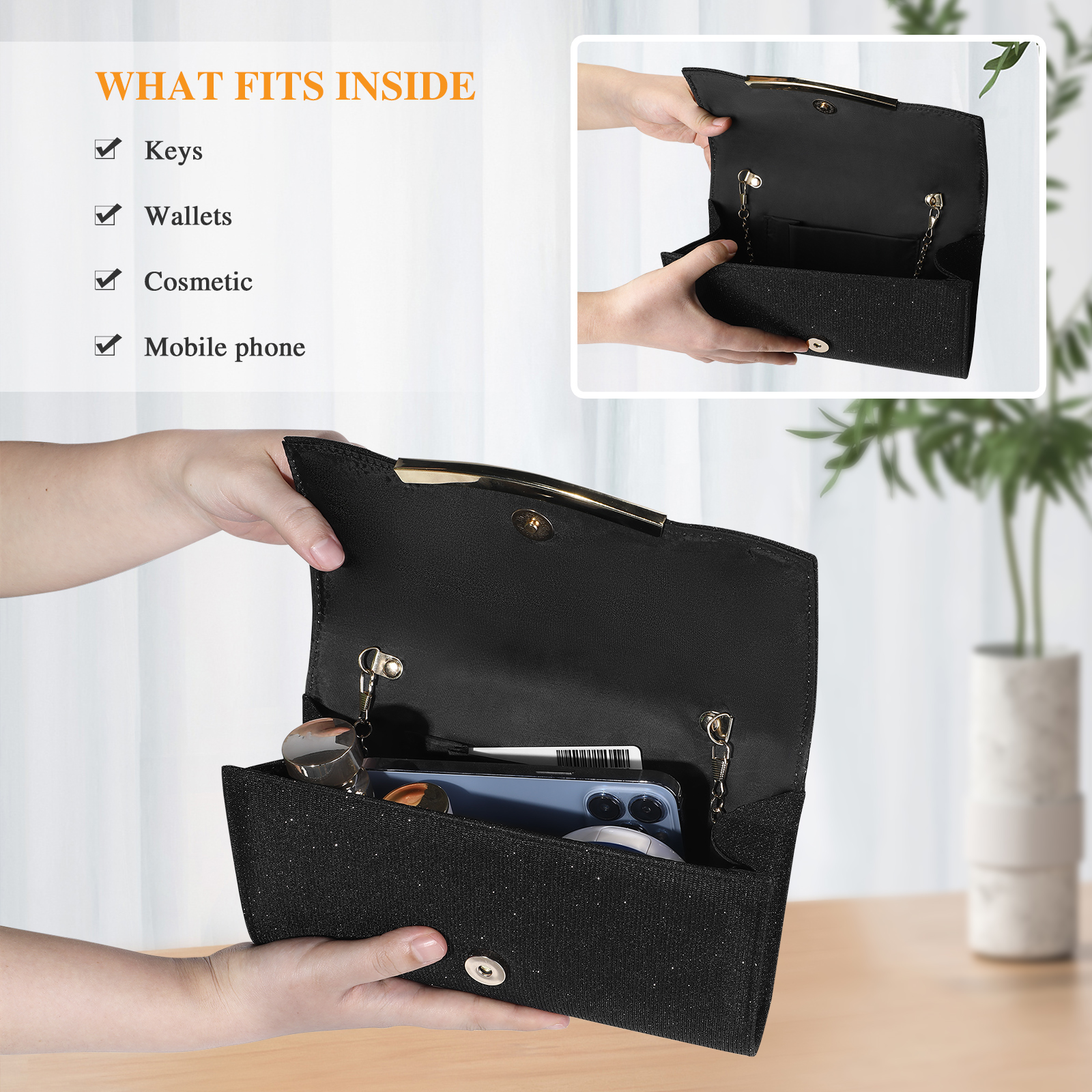 Abendtasche Damen Clutch Bag Handtasche Klein Tasche Umhängetasche Kettentasche 