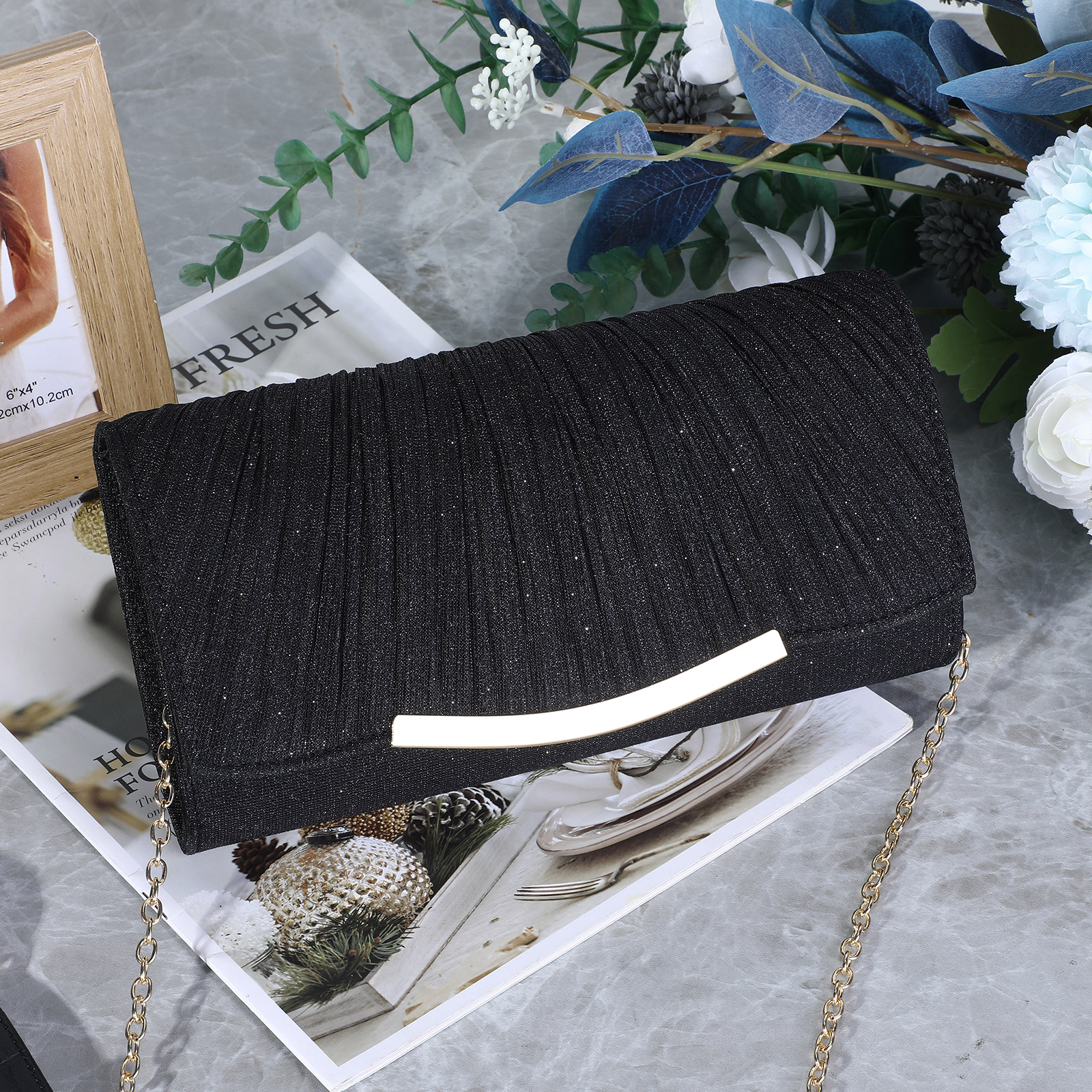 Abendtasche Damen Clutch Bag Handtasche Klein Tasche Umhängetasche Kettentasche 