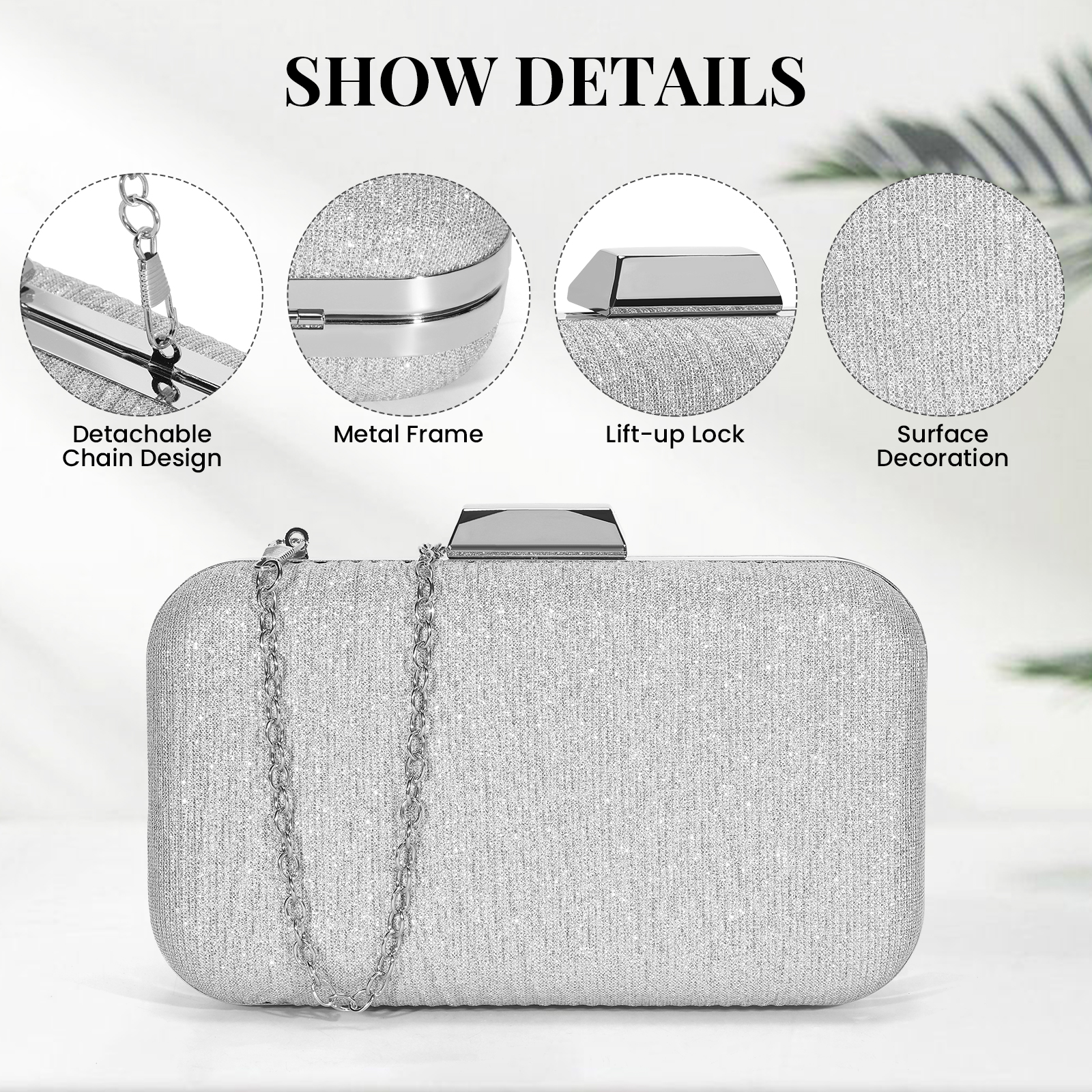 Women Evening Clutch Bag Glitter Handbag for Wedding Cocktail Prom Party Purse - Picture 56 of 85