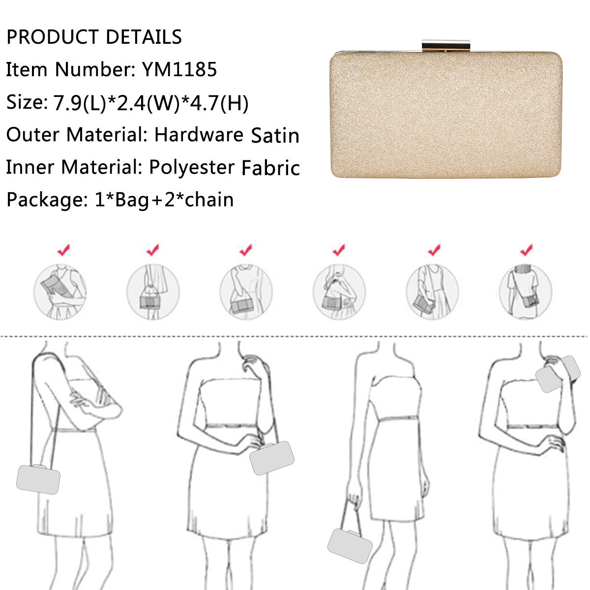 Women Evening Clutch Bag Glitter Handbag for Wedding Cocktail Prom Party Purse - Picture 28 of 85