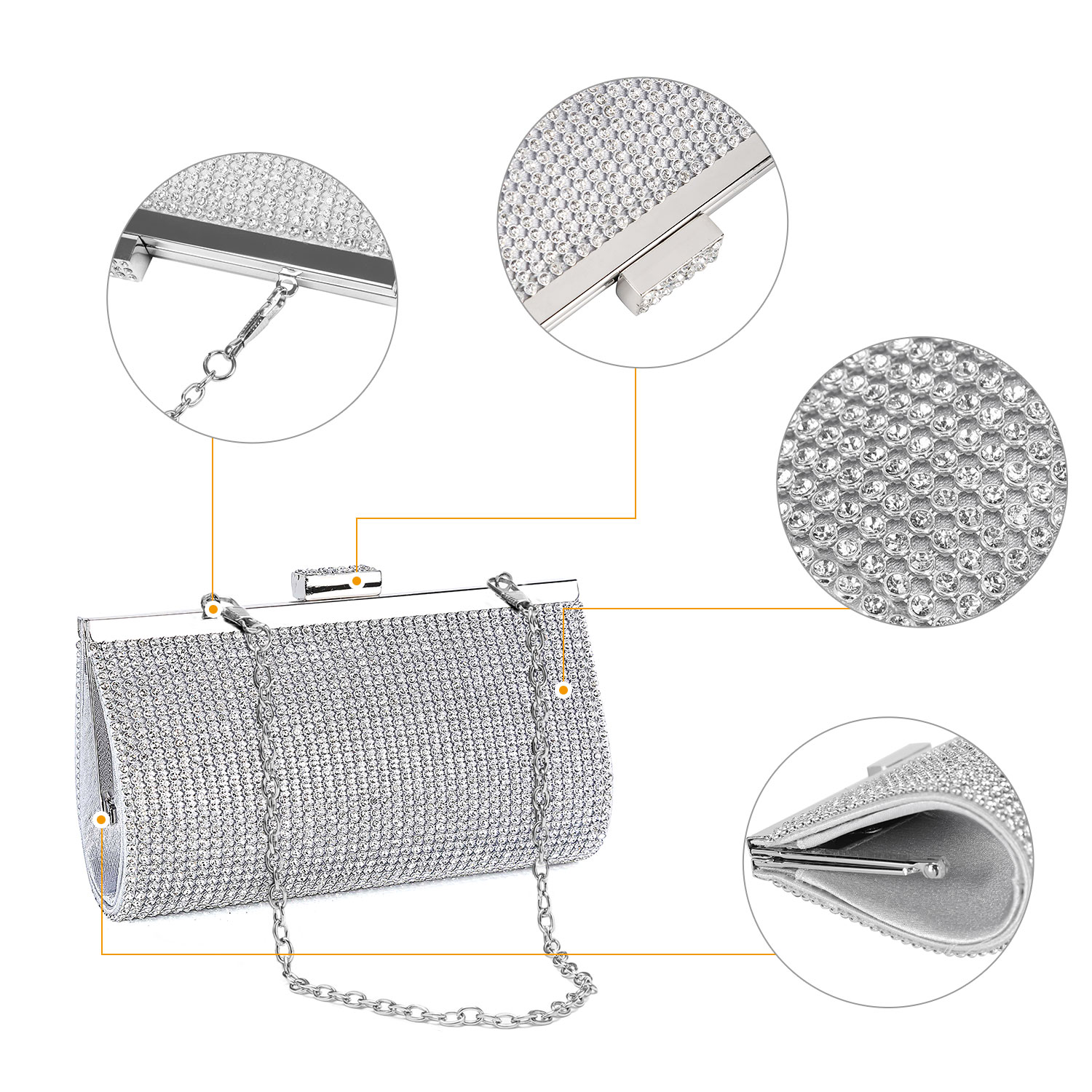 Women Evening Clutch Bag Glitter Handbag for Wedding Cocktail Prom Party Purse - Picture 7 of 85