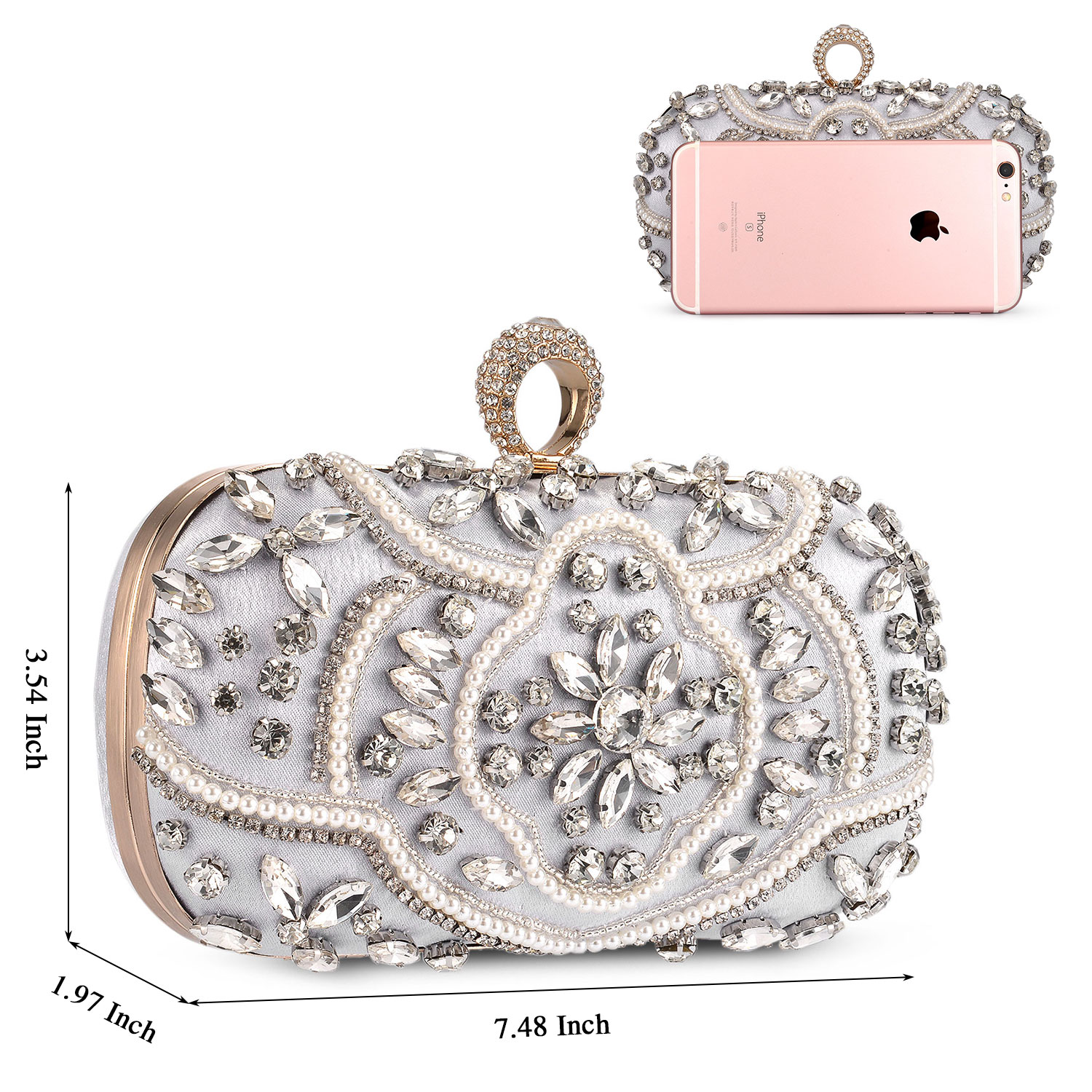 Damen Perlen Clutch Tasche Mode Diamant Abend Handtasche Braut Hochzeit Handtasche - Bild 13 von 26