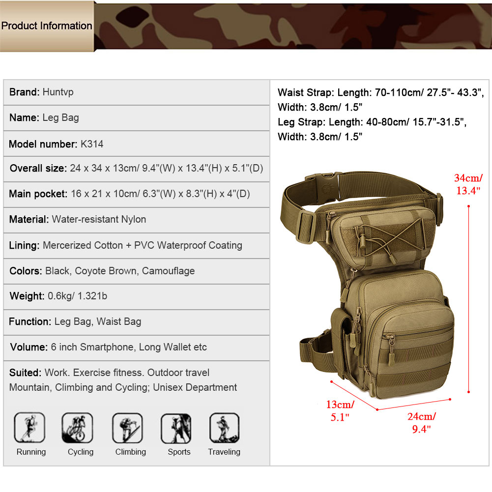 Military Tactical Drop Leg Bag Molle Men Motorcycle Outdoor Thigh Waist Belt Bag - Picture 9 of 21