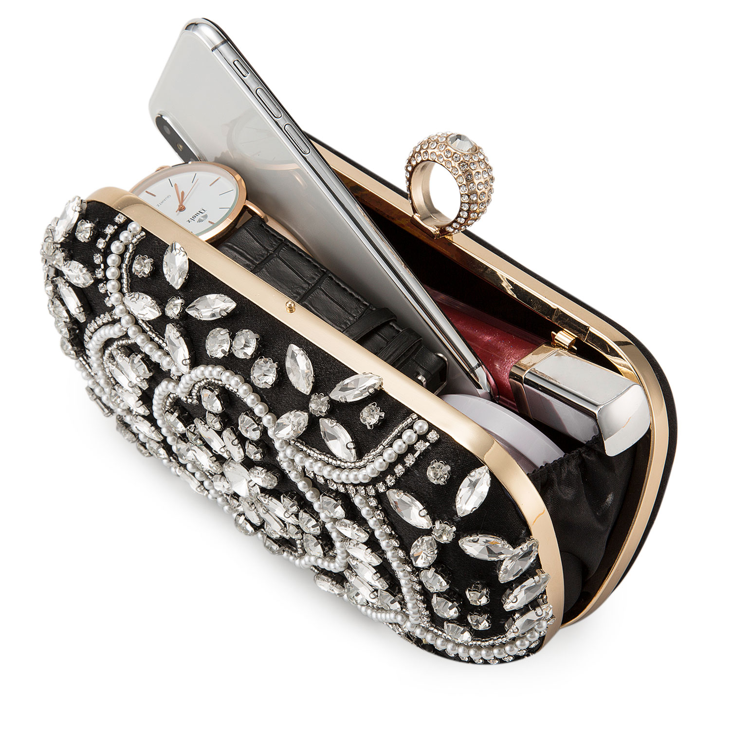 Damen Perlen Clutch Tasche Mode Diamant Abend Handtasche Braut Hochzeit Handtasche - Bild 7 von 26