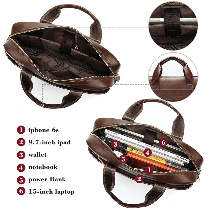 Vintage Men Briefcase Genuine Leather Shoulder Bag Laptop Bag Case Messenger Bag - Picture 43 of 47