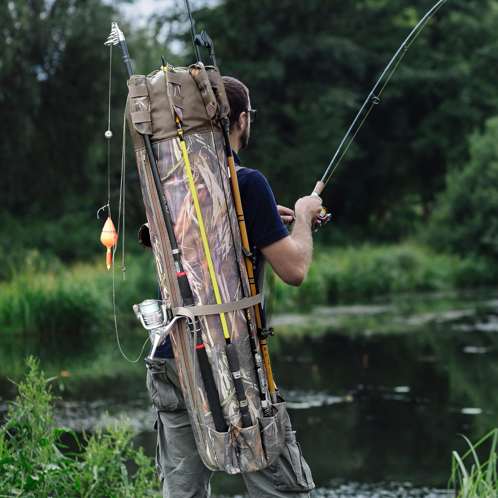 HuntVp Fishing Rod Bag Pole Holder Portable Fishing Rod Case Carrier Storage Bag - Picture 25 of 27