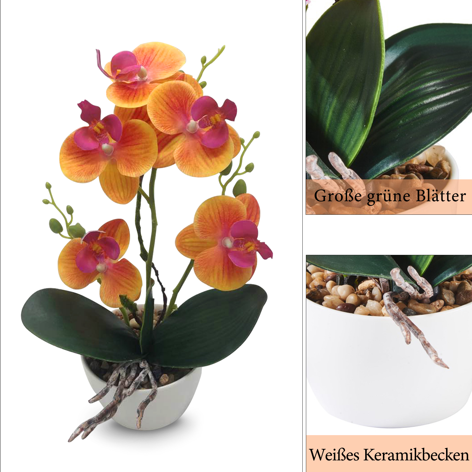 Künstliche Orchidee mit Topf Kunstpflanze Kunstblume 31cm Tischdeko Wohnzimmer 