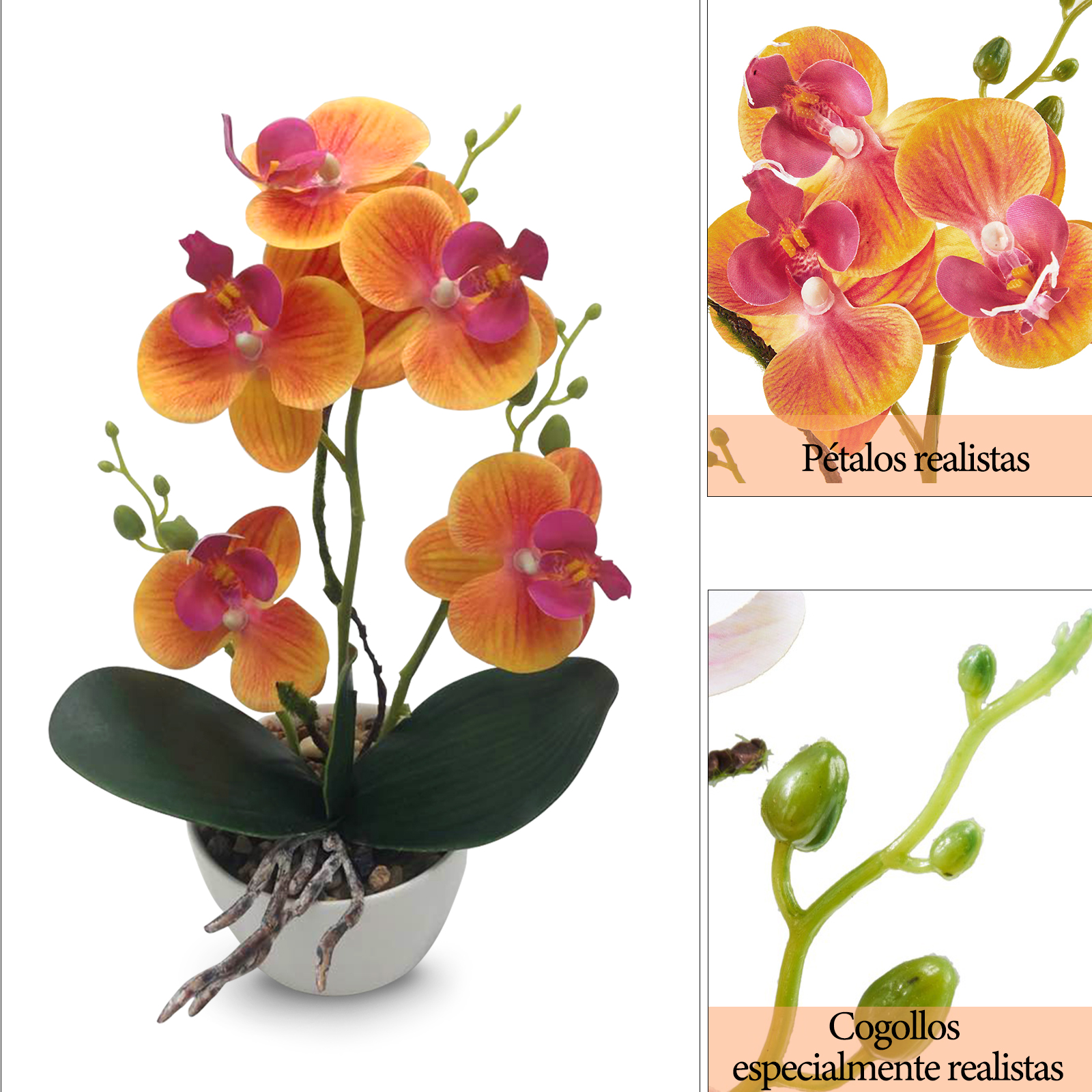 Künstliche Orchidee mit Topf Kunstpflanze Kunstblume 31cm Tischdeko Wohnzimmer 