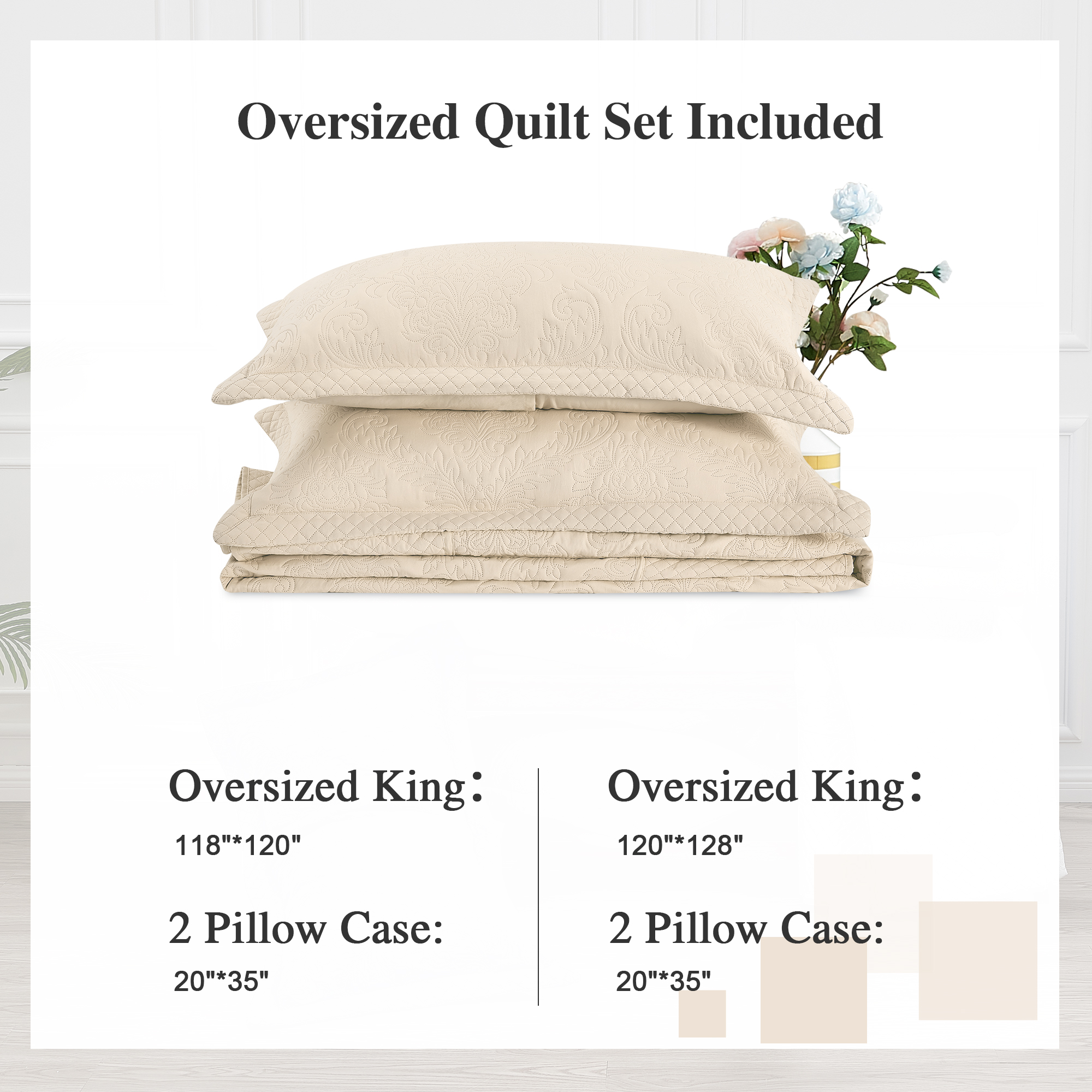3-teilig Übergröße King California Tagesdecke Quilt Bettwäsche Bettdecken Set Beige - Bild 14 von 14