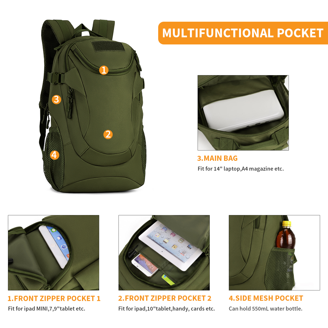 25L Military Tactical Backpack Molle Waterproof Army Outdoor Hiking Rucksack Bag - Picture 18 of 20