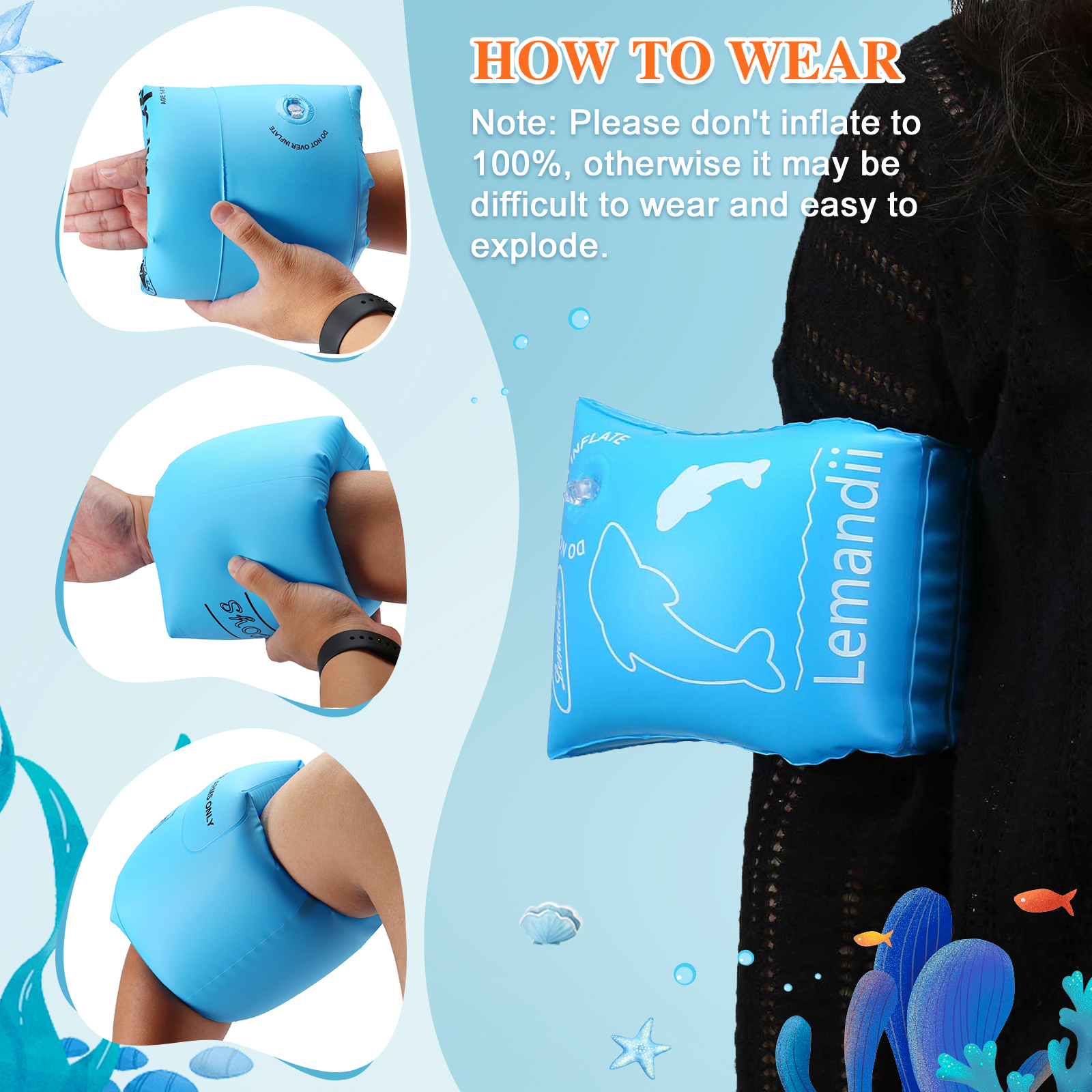 Inflatable Swim Arm Bands Floater Sleeves Swimming Rings Armbands Kids Adults - Picture 19 of 23