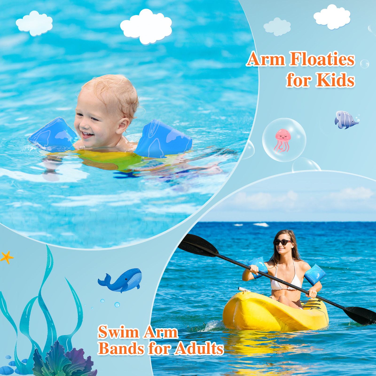 Inflatable Swim Arm Bands Floater Sleeves Swimming Rings Armbands Kids Adults - Picture 20 of 23