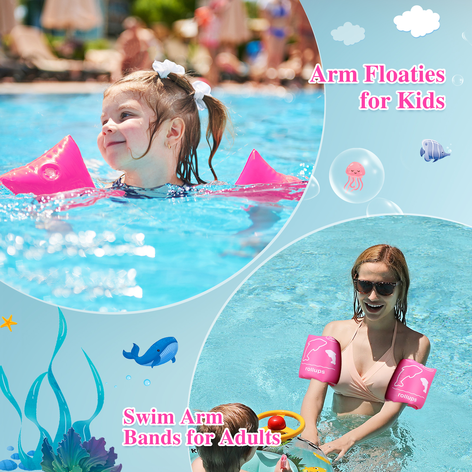 Inflatable Swim Arm Bands Floater Sleeves Swimming Rings Armbands Kids Adults - Picture 21 of 23