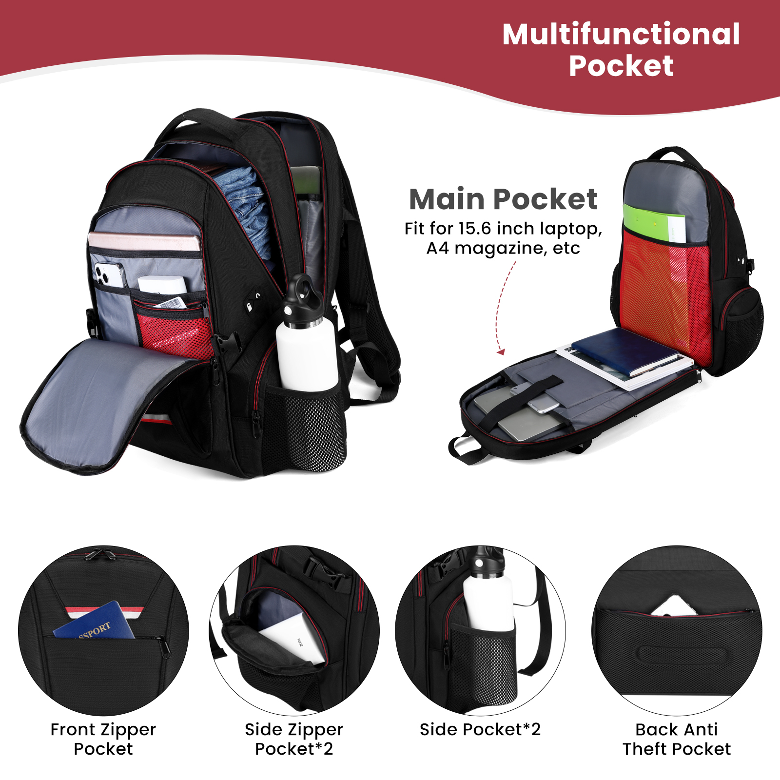 40L Laptop Rucksack Herren Damen Wasserdicht Freizeit Reise Arbeit Schulrucksack
