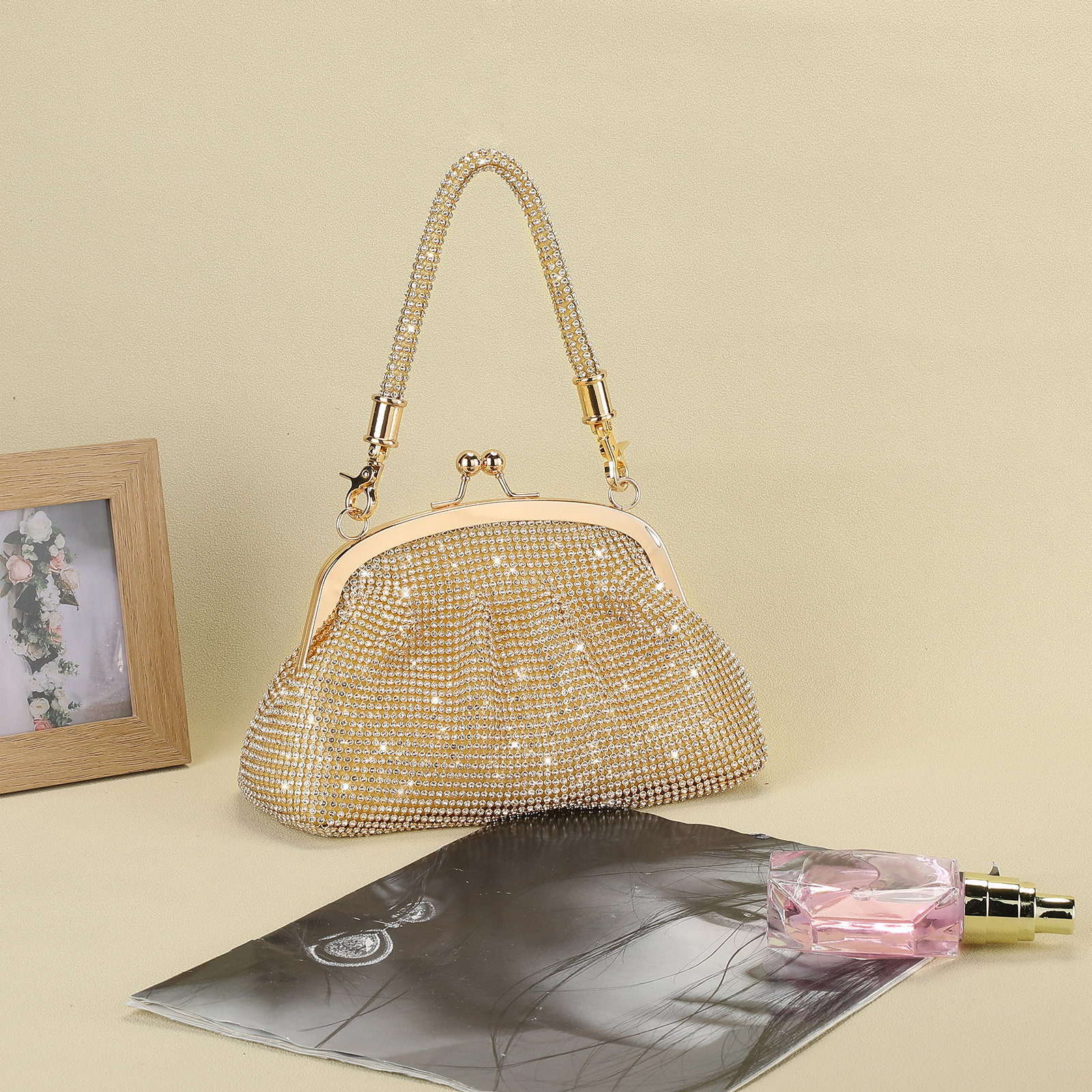 Clutch Damen Abendtasche Vintage Tasche Perlen Handtasche Umhängetasche Party 