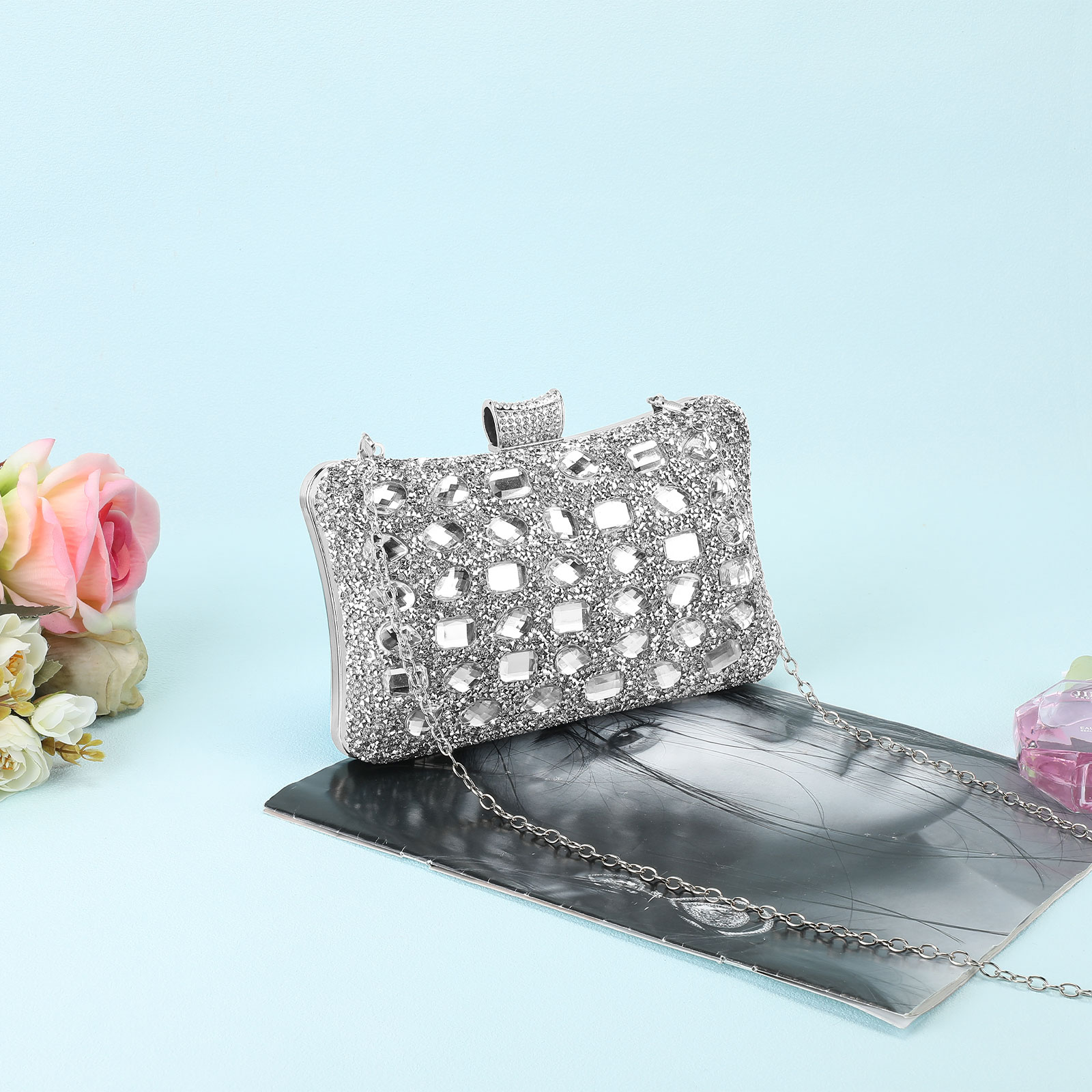 Vintage Damen Handtasche Abendtasche Glitzer Clutch Tasche Klein Schultertasche