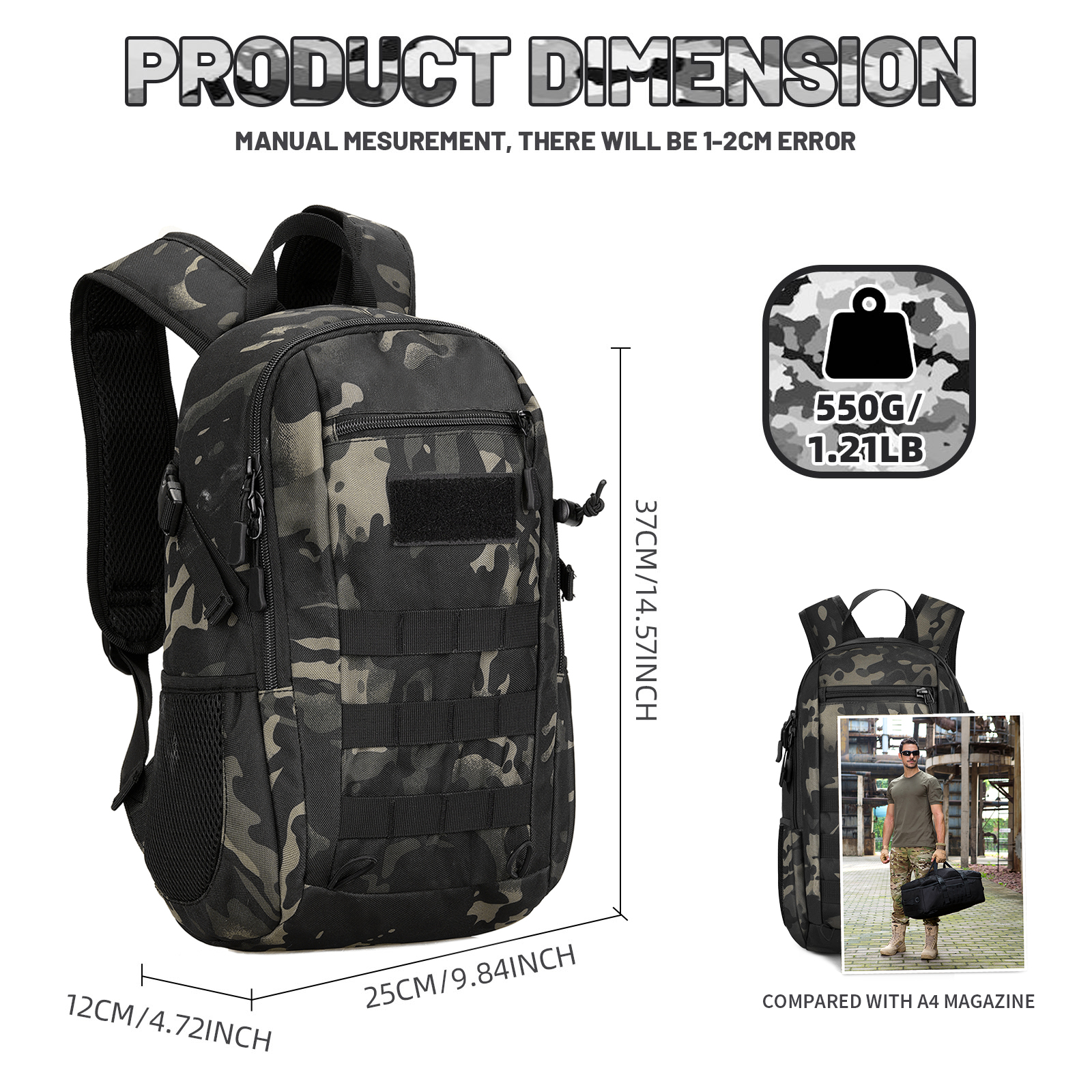 20L Small Daypack Molle Backpack Outdoor Hiking Daysack Student School Rucksack - Picture 17 of 19