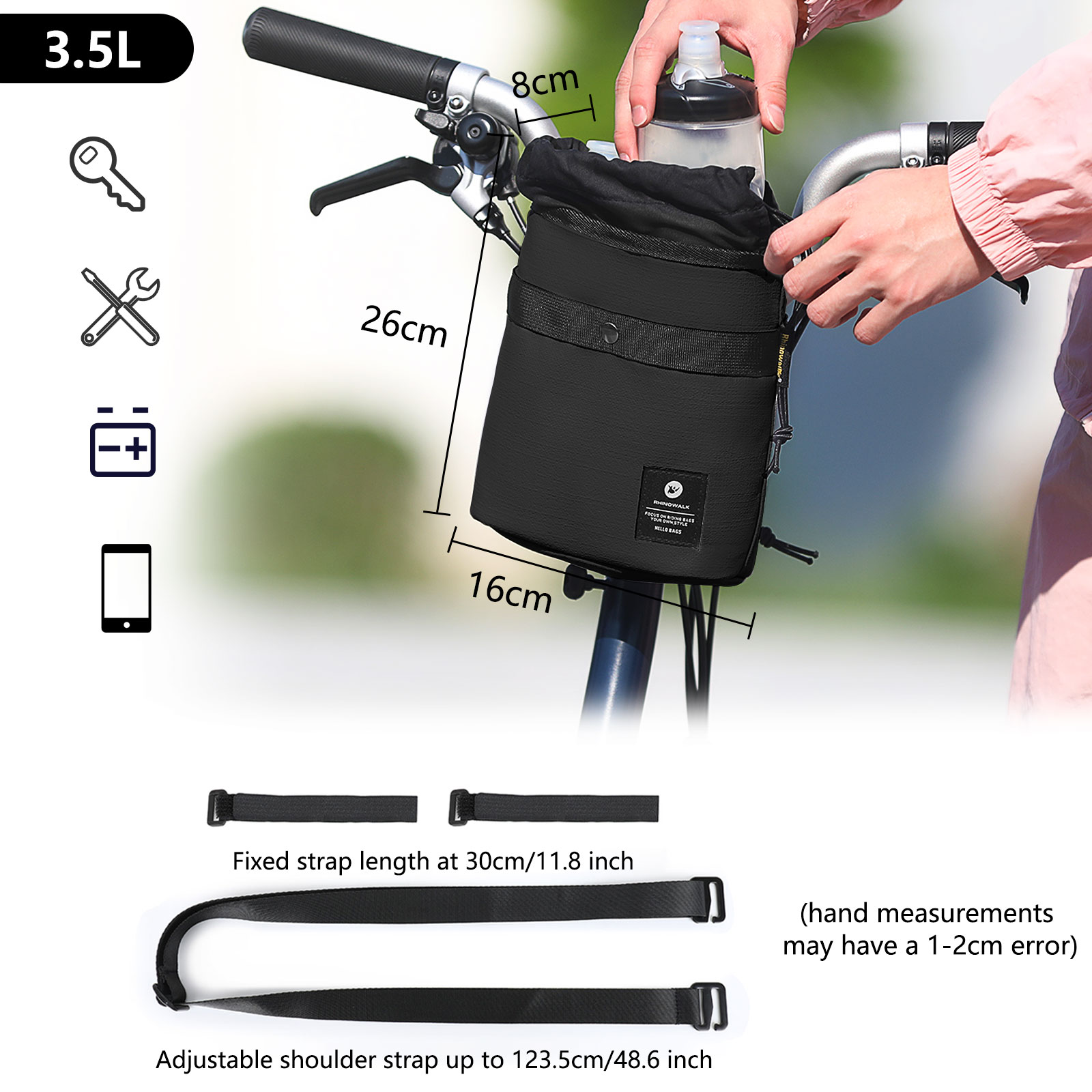 3.5L Lenkertasche Fahrradtaschen E-Scooter Herren Umhängetasche Schultertasche