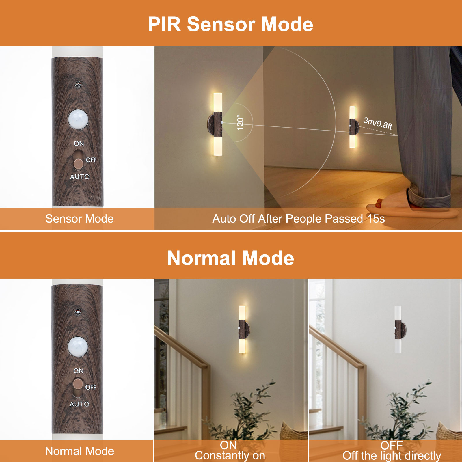Motion Sensor Night Lights Up Down Wall Light Indoor Lamp Wall Sconce Fixture - Picture 15 of 15