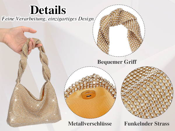 Women Rhinestone Evening Bag Wedding Clutch Purse Sparkly Prom Cocktail Handbag - Picture 30 of 79